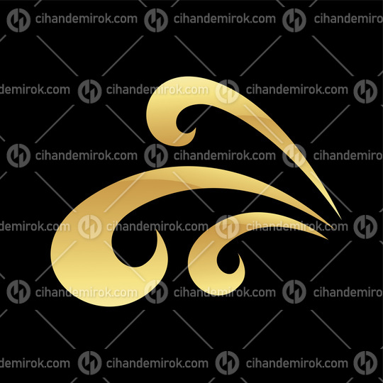 Golden Abstract Swirly Waves Icon on a Black Background