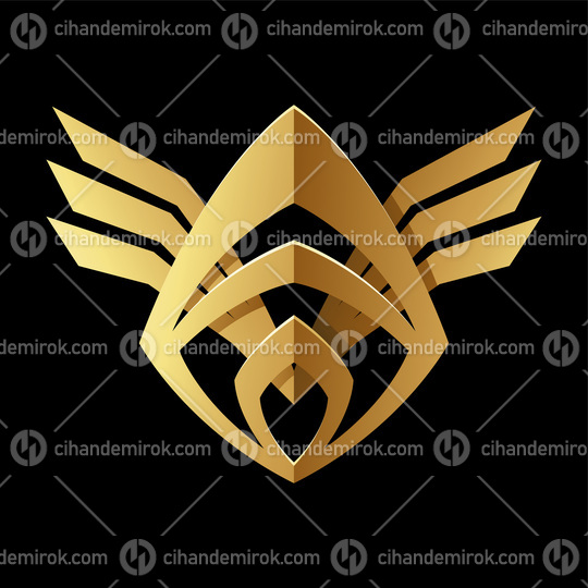 Golden Abstract Tribal Knight Helmet on a Black Background