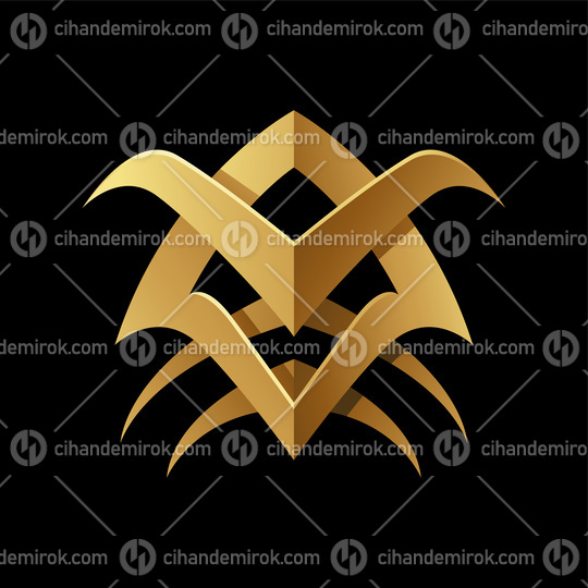 Golden Abstract Tribal Spiky Icon on a Black Background