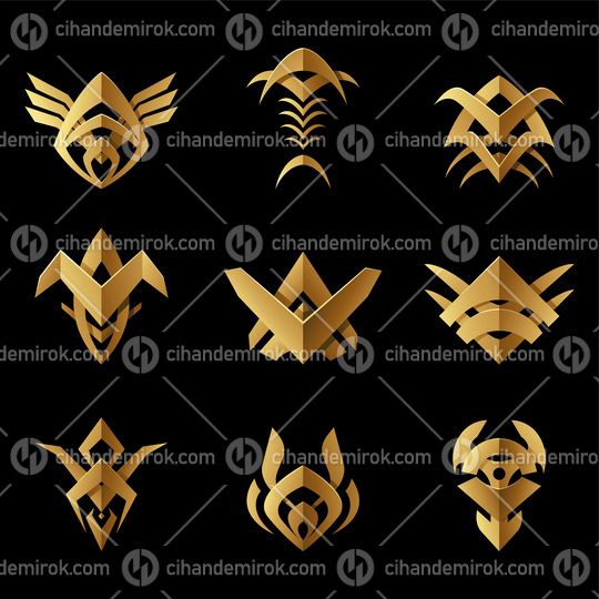 Golden Abstract Tribal Symbols on a Black Background