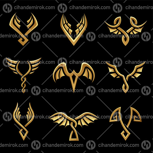 Golden Abstract Wings on a Black Background