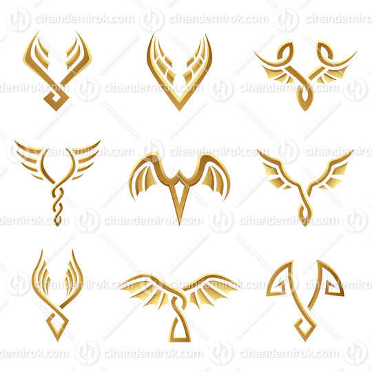 Golden Abstract Wings on a White Background