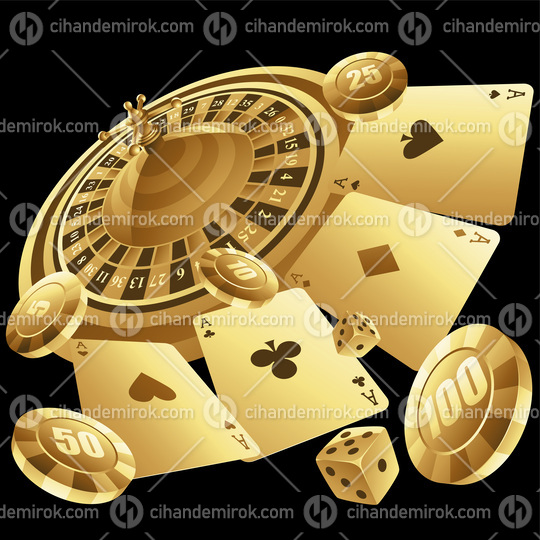 Golden Casino Items on a Black Background