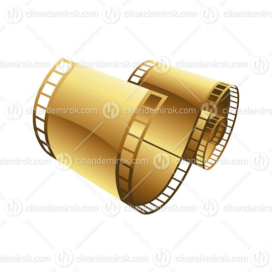 Golden Curly Film Reel on a White Background