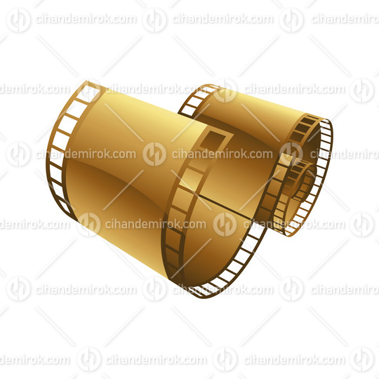 Golden Curly Film Strip on a White Background