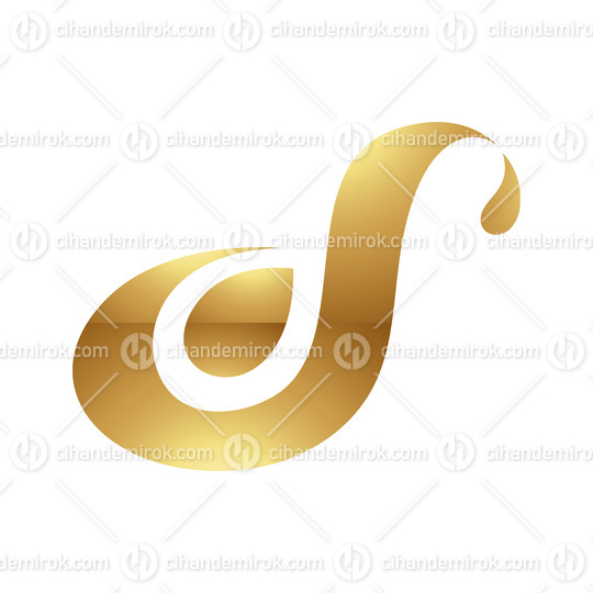 Golden Curvy Letter S or D on a White Background