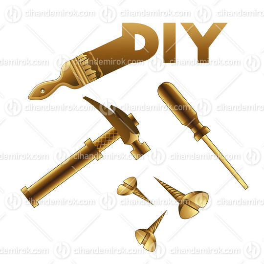 Golden DIY Tools on a White Background