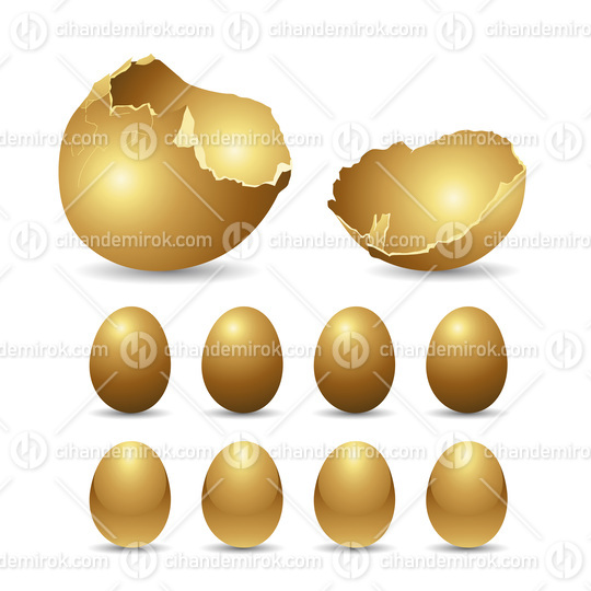Golden Eggs on a White Background