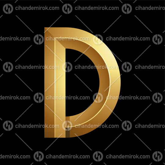 Golden Embossed Bold Letter D Icon on a Black Background