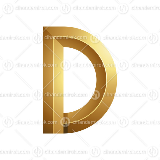 Golden Embossed Bold Letter D Icon on a White Background