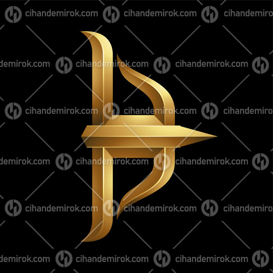 Golden Embossed Bow and Arrow Icon on a Black Background