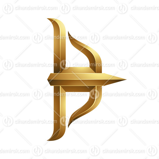 Golden Embossed Bow and Arrow Icon on a White Background