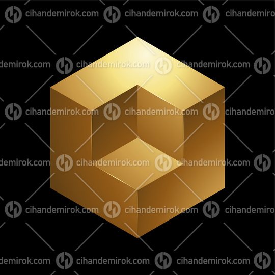 Golden Embossed Cube on a Black Background