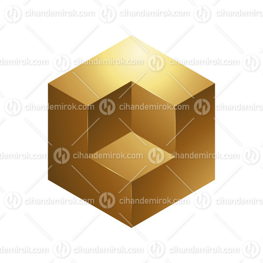 Golden Embossed Cube on a White Background