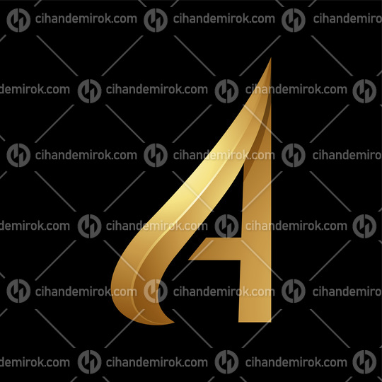 Golden Embossed Curved Capital Letter A on a Black Background