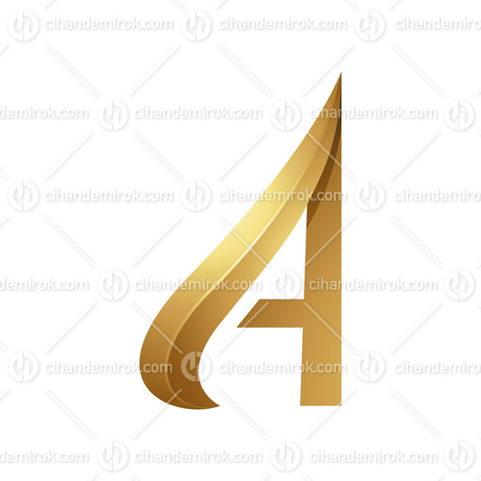 Golden Embossed Curved Capital Letter A on a White Background