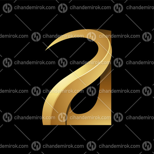 Golden Embossed Curvy and Spiky Letter A on a Black Background