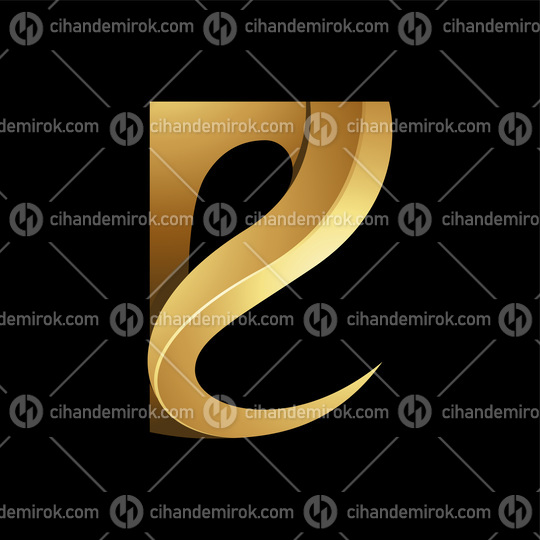 Golden Embossed Curvy and Spiky Letter E on a Black Background