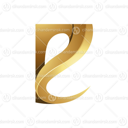 Golden Embossed Curvy and Spiky Letter E on a White Background