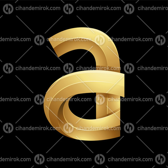 Golden Embossed Curvy Letter A on a Black Background