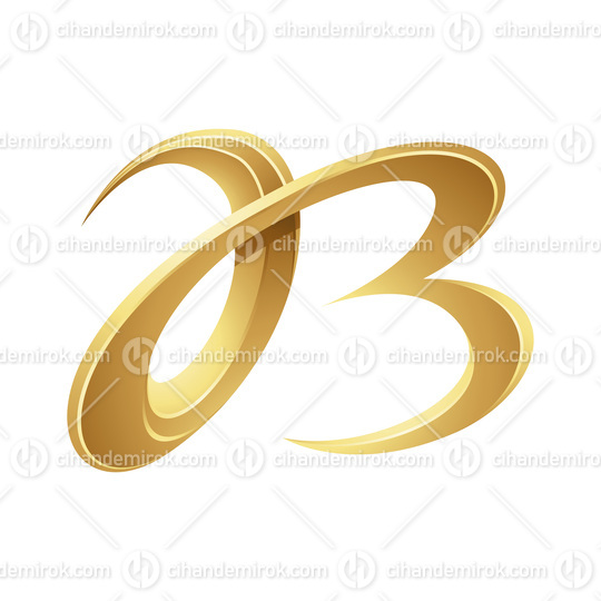 Golden Embossed Curvy Letter B on a White Background