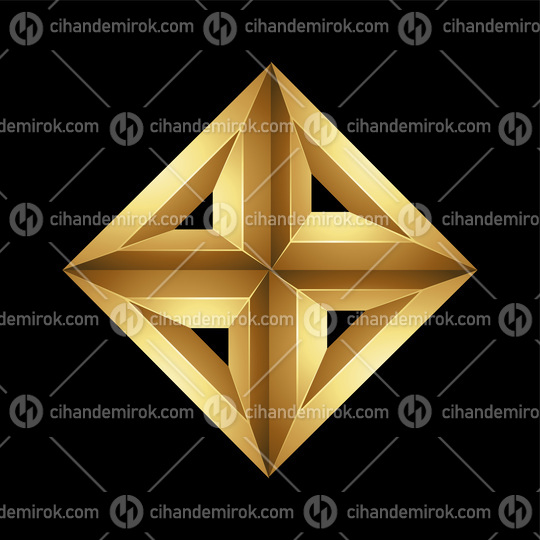 Golden Embossed Diamond Made of Triangles on a Black Background