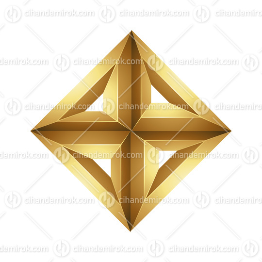 Golden Embossed Diamond Made of Triangles on a White Background