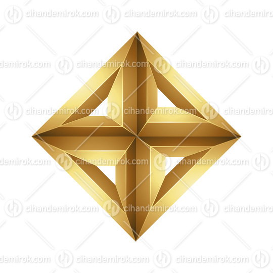 Golden Embossed Diamond Made of Triangles on a White Background