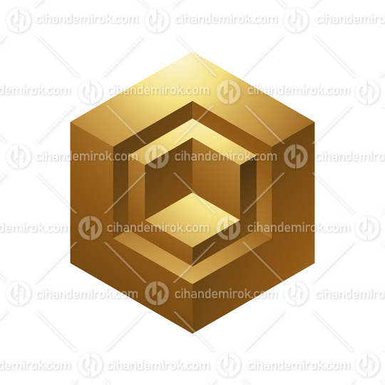 Golden Embossed Hexagonal Cube Shapes on a White Background