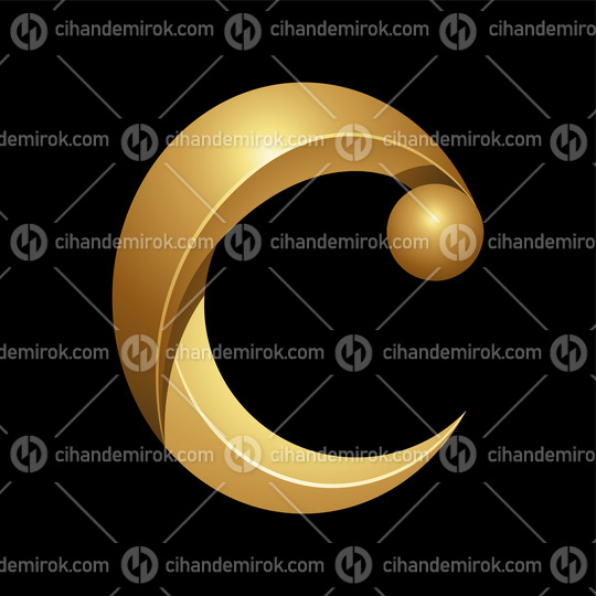Golden Embossed Letter C with Pompom Hat on a Black Background