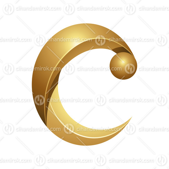 Golden Embossed Letter C with Pompom Hat on a White Background