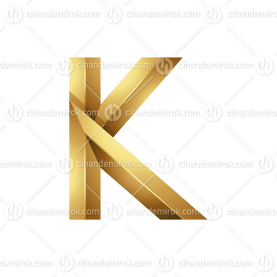 Golden Embossed Shiny Letter K on a White Background