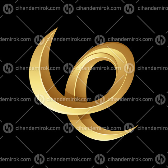 Golden Embossed Spring Shaped Letter E on a Black Background