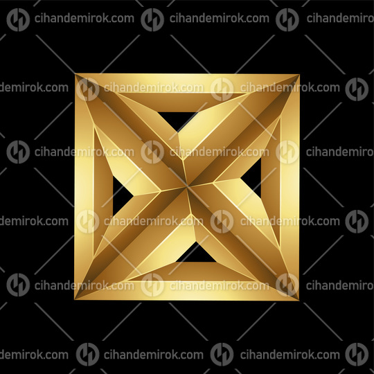 Golden Embossed Square Made of Triangles on a Black Background