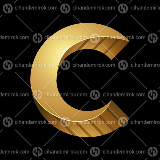 Golden Embossed Twisted Striped Letter C on a Black Background
