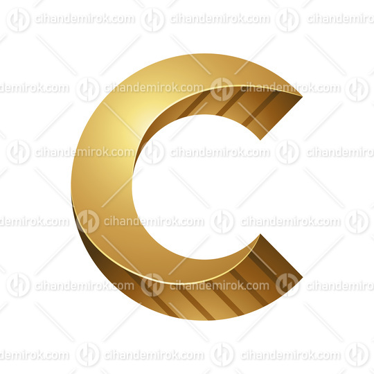 Golden Embossed Twisted Striped Letter C on a White Background