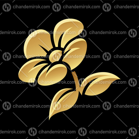 Golden Flower and Leaves on a Black Background