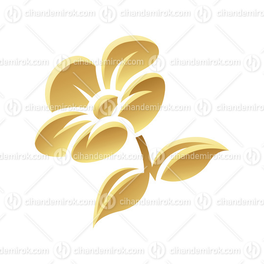 Golden Flower and Leaves on a White Background