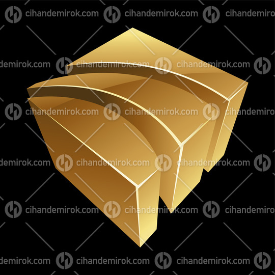 Golden Glossy 3d Striped Shape on a Black Background