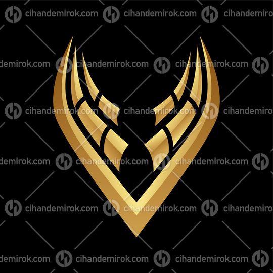 Golden Glossy Abstract Horns on a Black Background