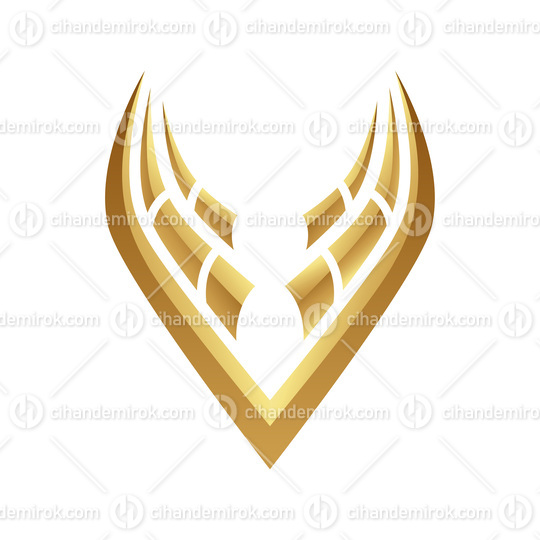 Golden Glossy Abstract Horns on a White Background