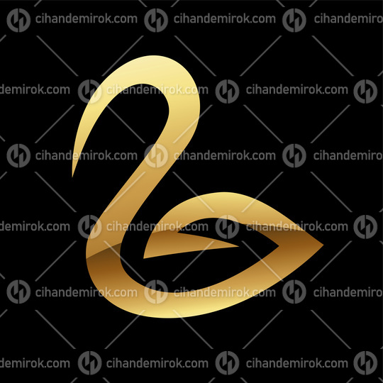 Golden Glossy Abstract Swan on a Black Background