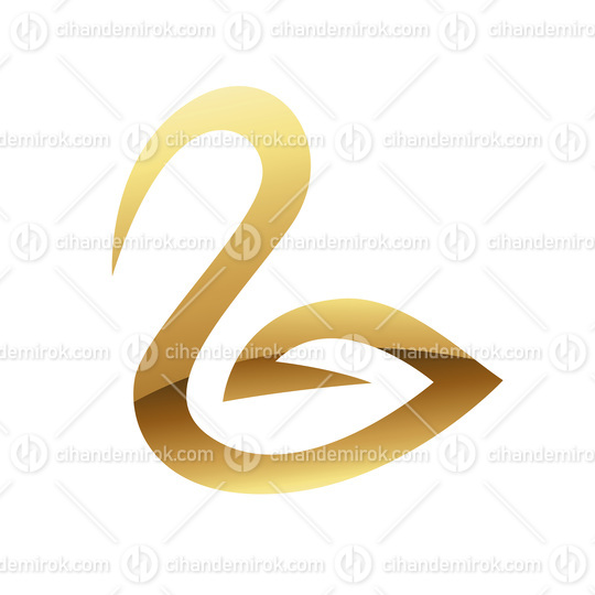 Golden Glossy Abstract Swan on a White Background