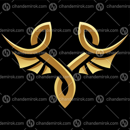 Golden Glossy Abstract Wings on a Black Background - Icon 2