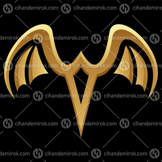 Golden Glossy Bat Wings on a Black Background