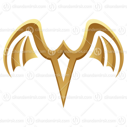 Golden Glossy Bat Wings on a White Background
