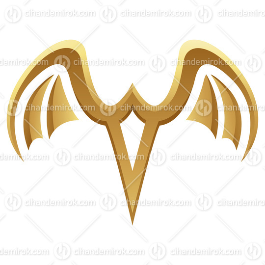Golden Glossy Bat Wings on a White Background