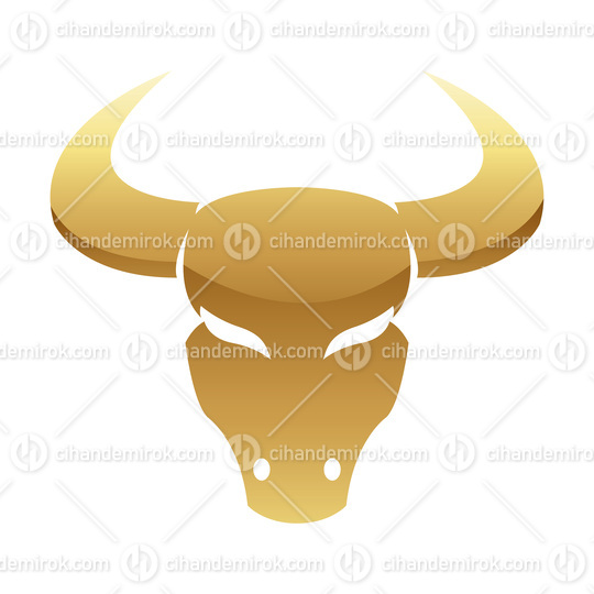Golden Glossy Bull Icon on a White Background
