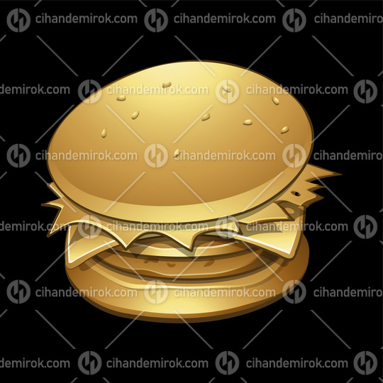 Golden Glossy Burger on a Black Background