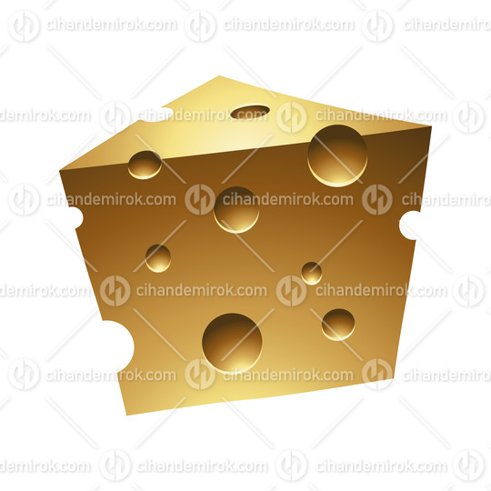 Golden Glossy Cheese on a White Background